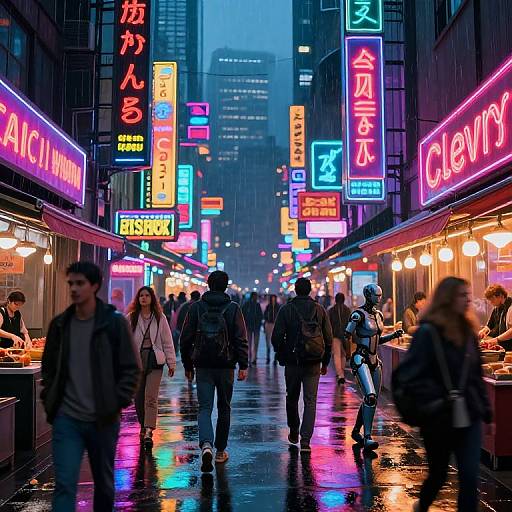 Vibrant Cyberpunk Street Market Scene