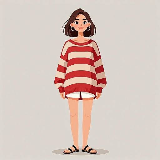 Smiling Woman in Casual Striped Sweater