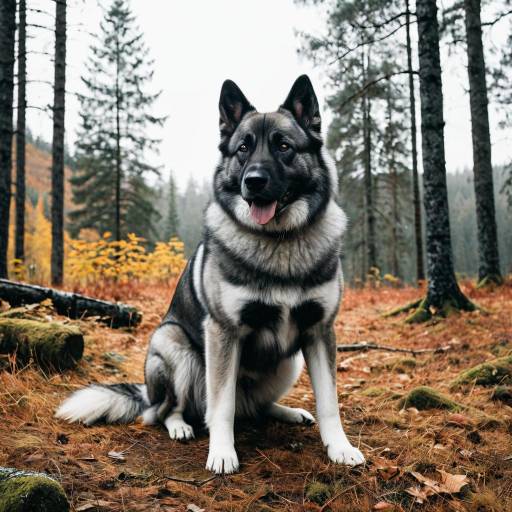 Norwegian Elkhound in Autumn Forest