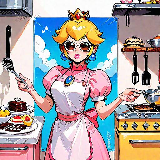 Princess Peach Cooking with Sunglasses