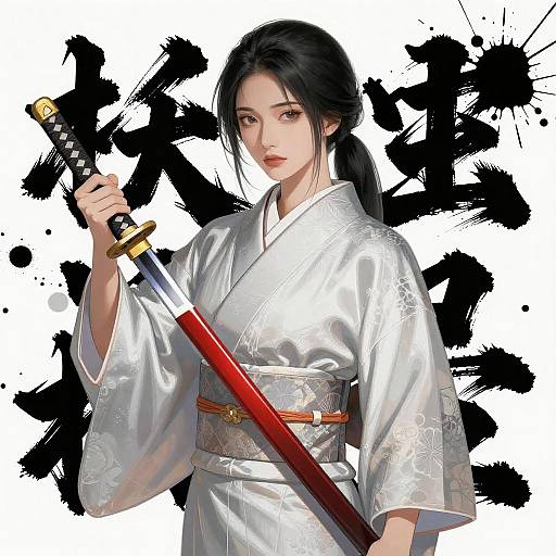 Confident Asian Woman with Katana