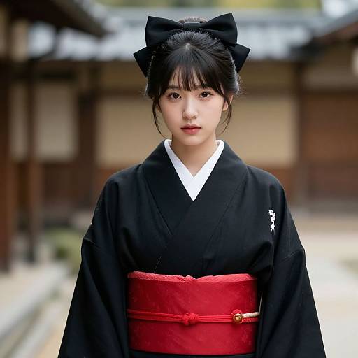 Elegant Woman in Black Kimono