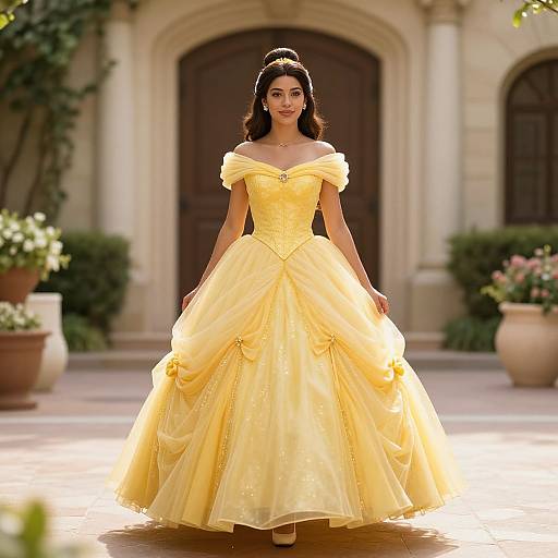 Yellow Princess Dress in Courtyard