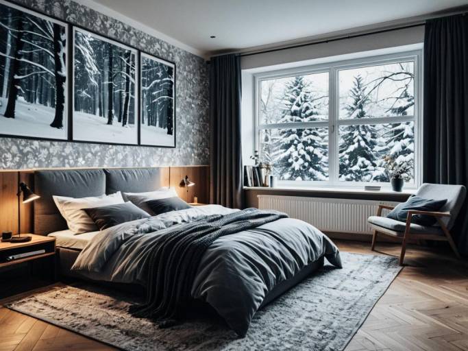Cozy Winter Bedroom with Scenic Window
