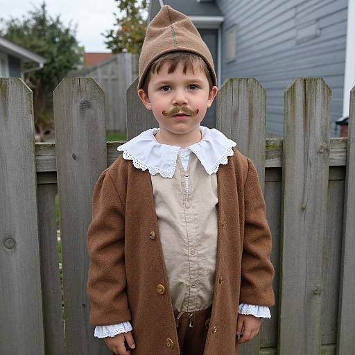 Child Dressed as Old Man in Backyard