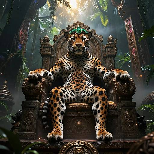 Jaguar Empress in Misty Rainforest Palace