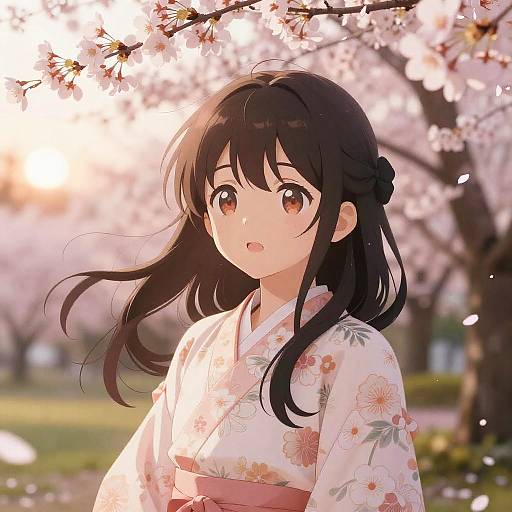 Anime Girls in Cherry Blossom Garden