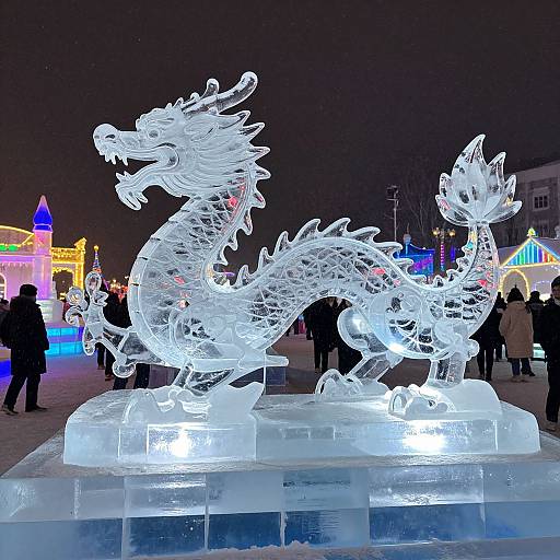 Glowing Mythical Dragon Ice Sculpture