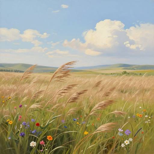 Peaceful Meadow with Windy Wild Grasses