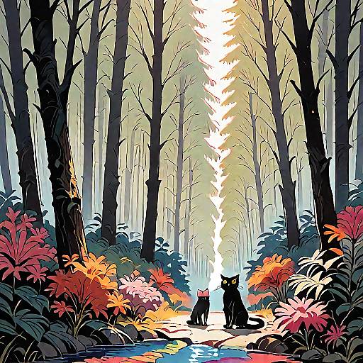 Anime Cat Standing in Forest