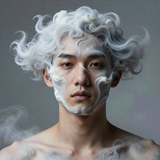 Surreal Man with Swirling Cloud Face Art
