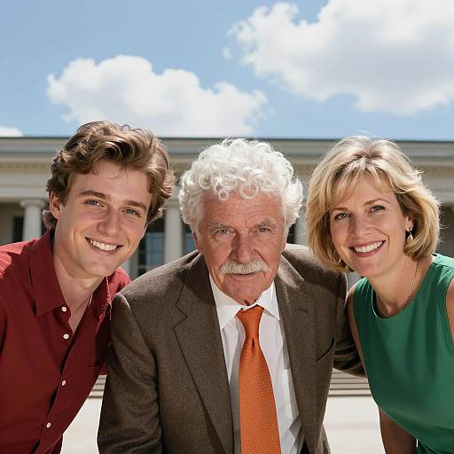 Joyful Trio Under Blue Sky