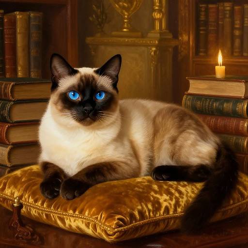 Majestic Blue-Eyed Cat in Royal Library