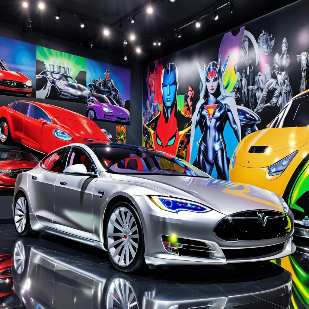 Vibrant Silver Tesla Model S Artwork