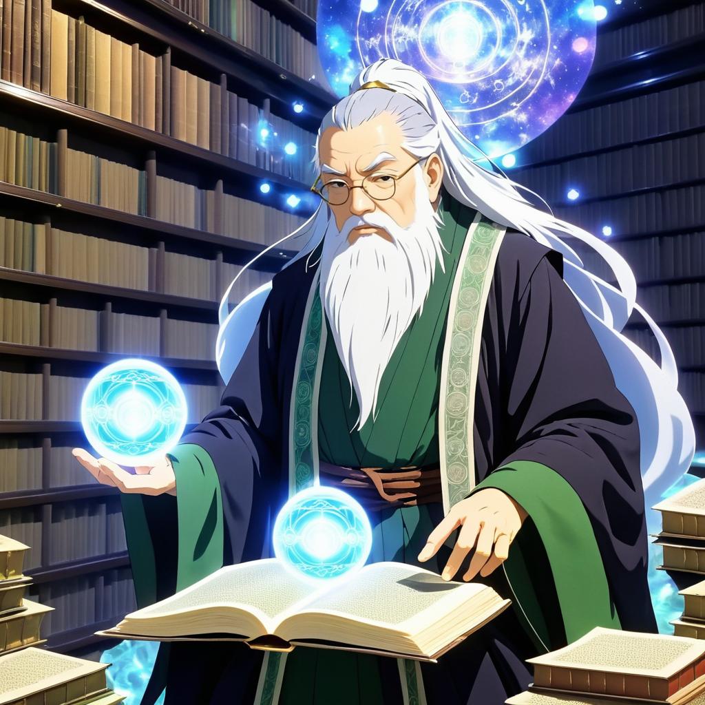 Magical Sage Casting Spells in Library