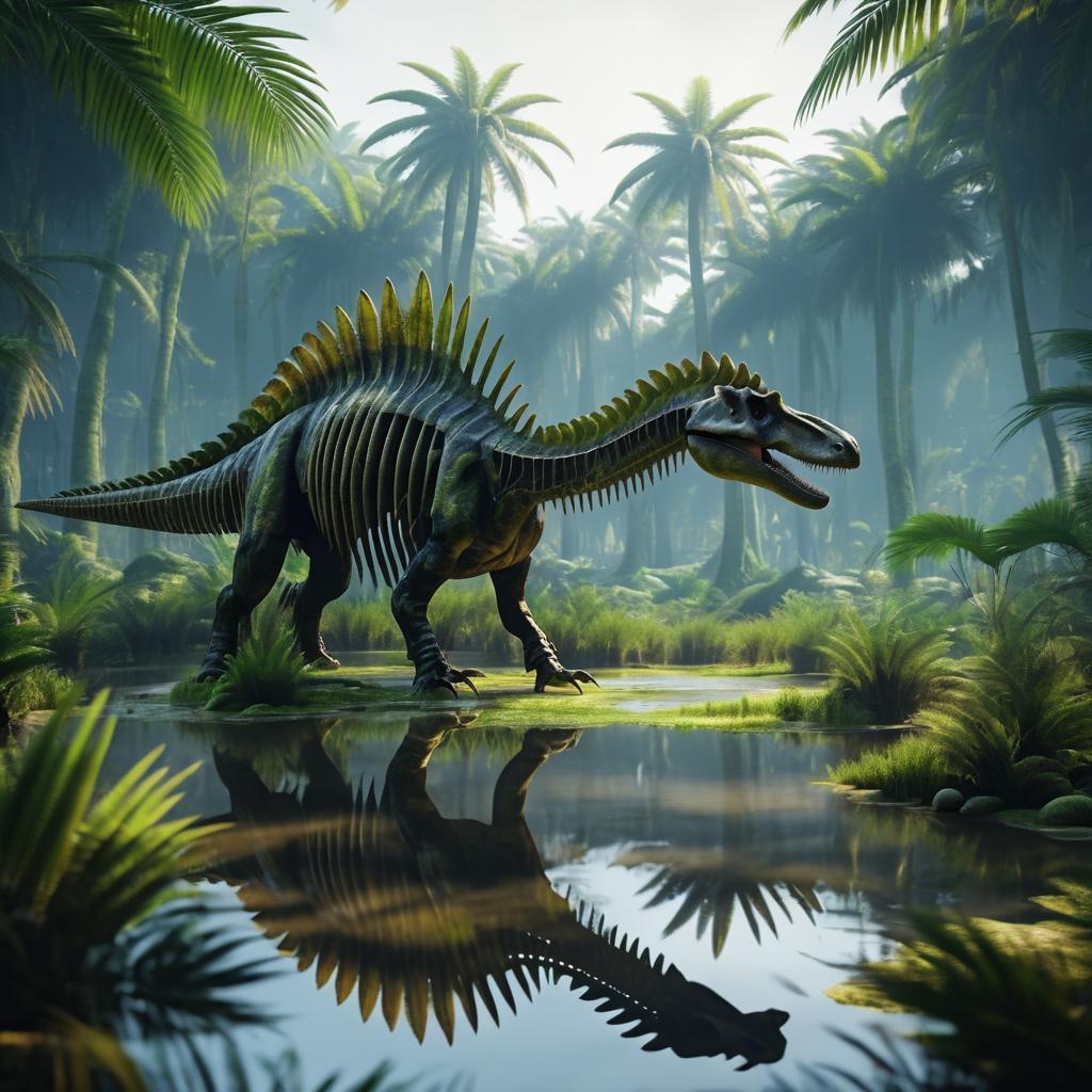 Photorealistic Spinosaurus Skeleton in Swamp