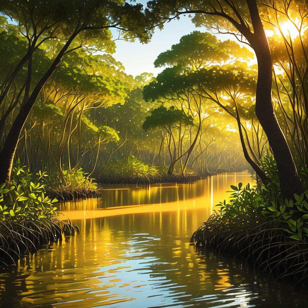 Vibrant Mangrove Estuary in Golden Light