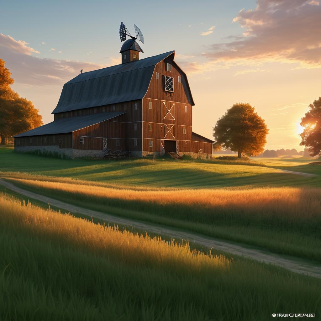 Stunning Rustic Barn Landscape at Sunset