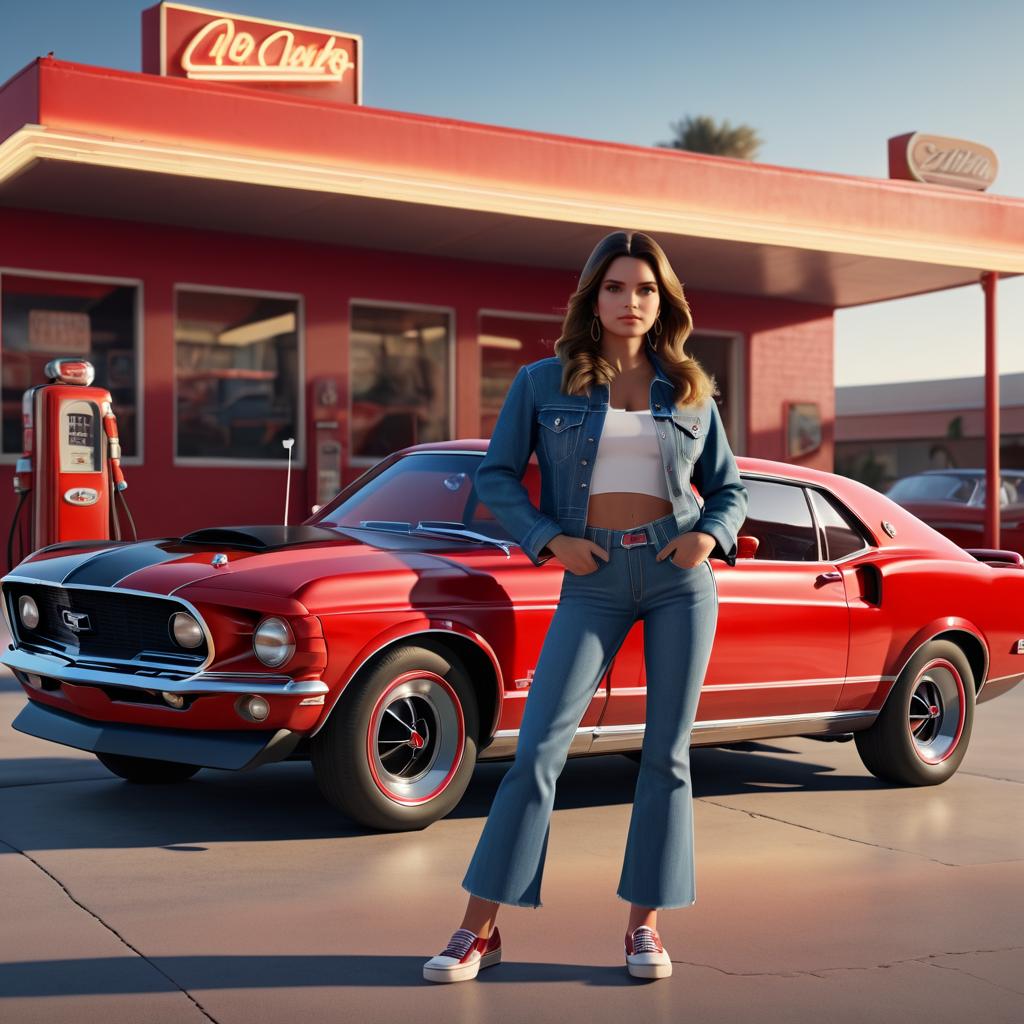 Cinematic Shot of Vintage Red Mustang