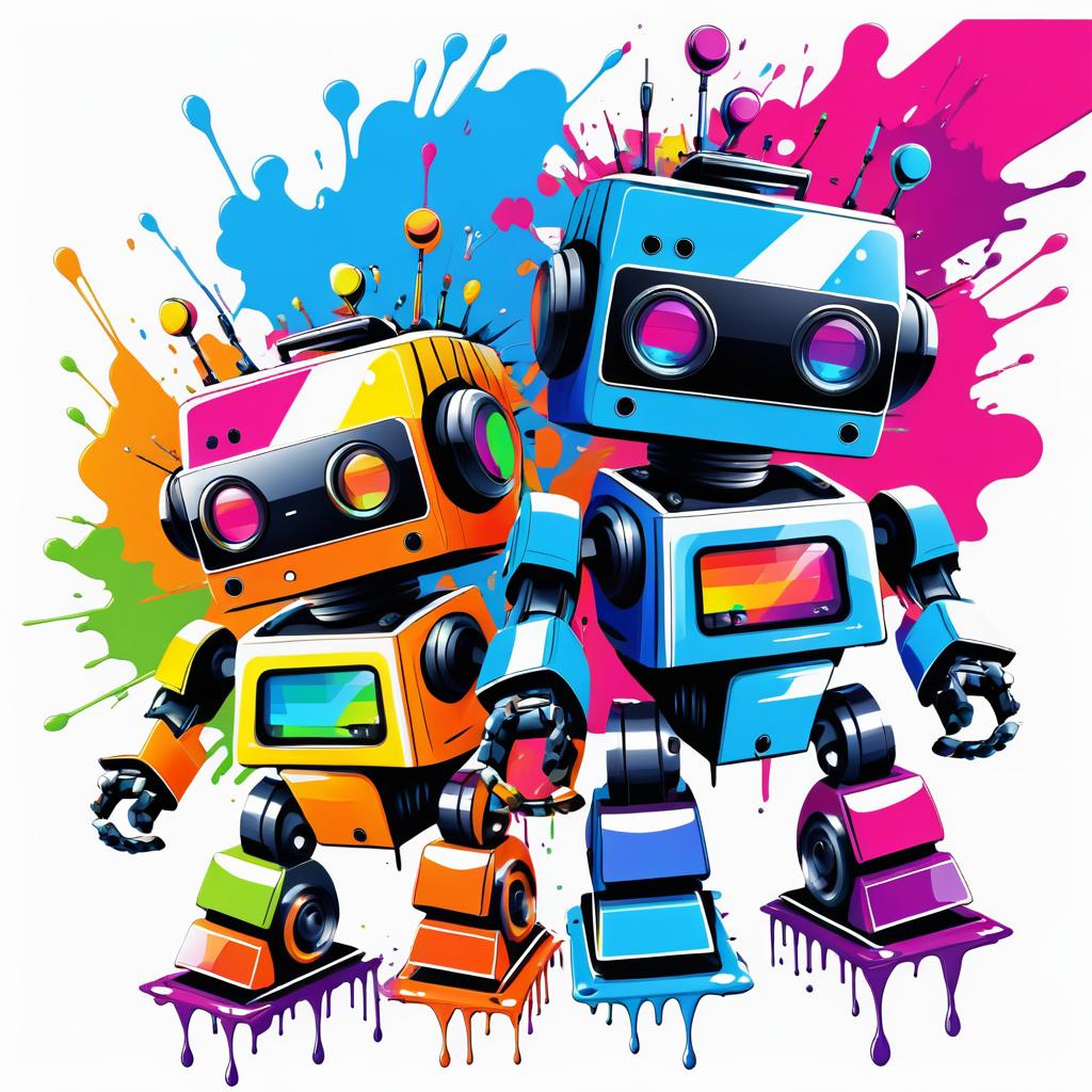 Vibrant Robot Graffiti T-Shirt Design