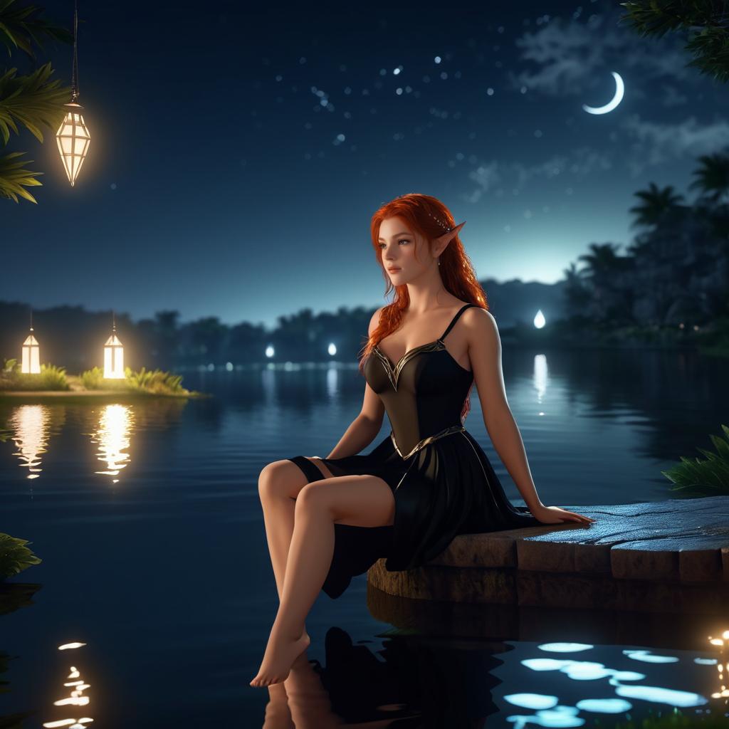 Midnight Redhead Elf Warrior by Lake