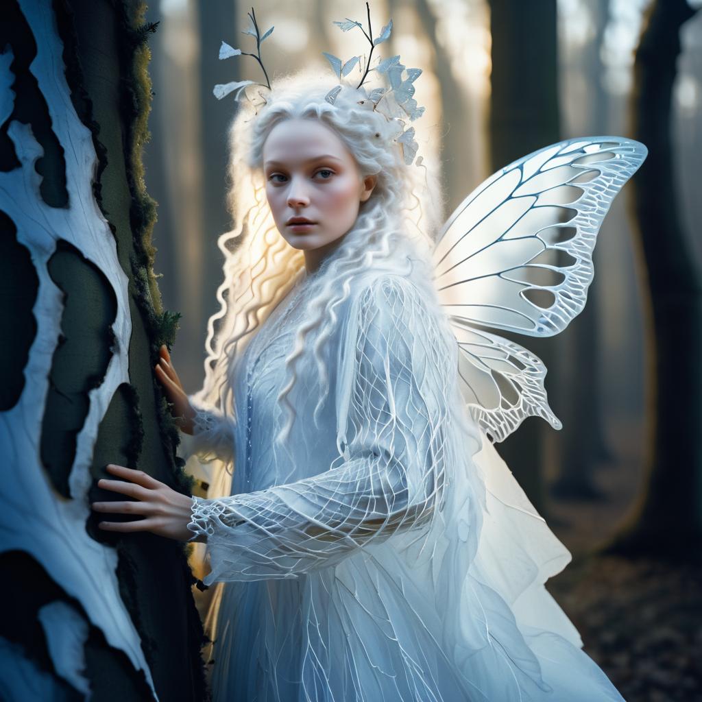 Ethereal Butterfly Portrait with White Bark Skin