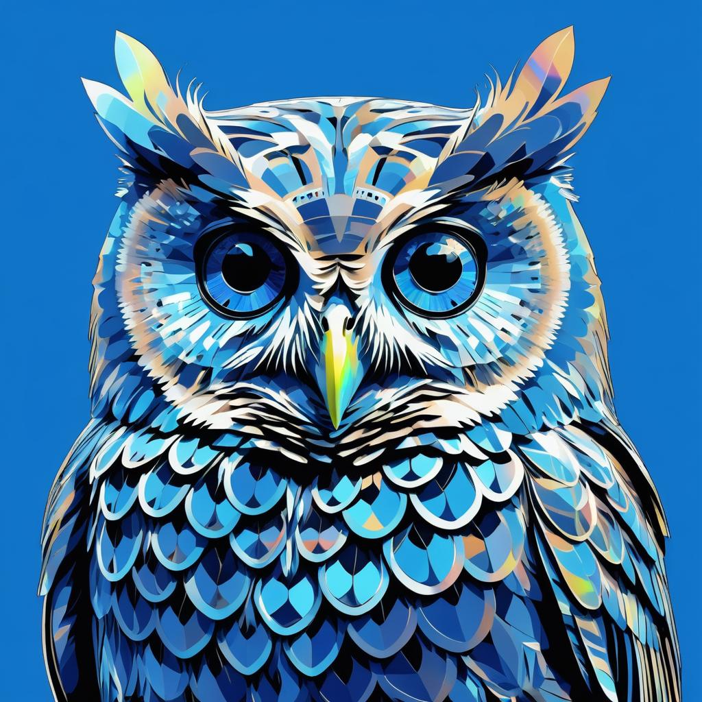 Holographic Owl with Blue Warhol Vibes