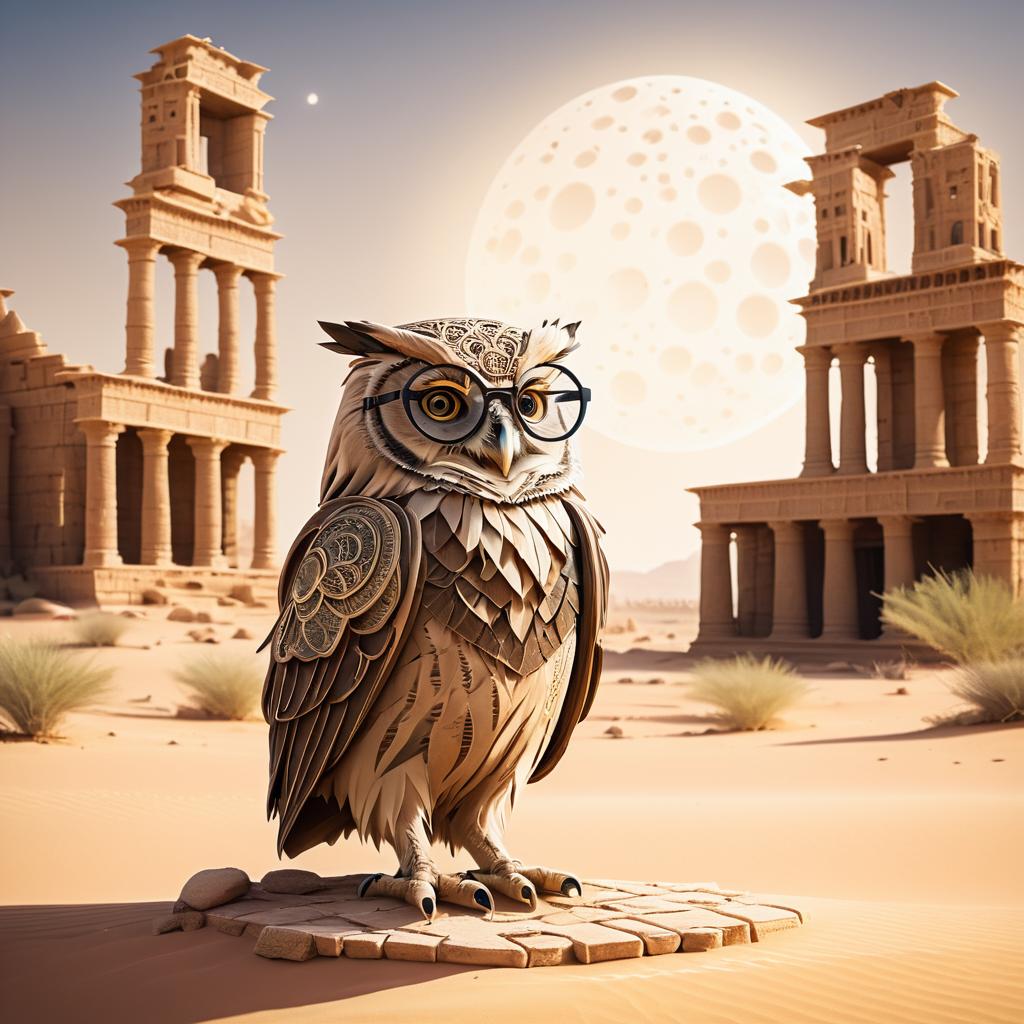 Wise Owl in Dreamy Desert Ruins