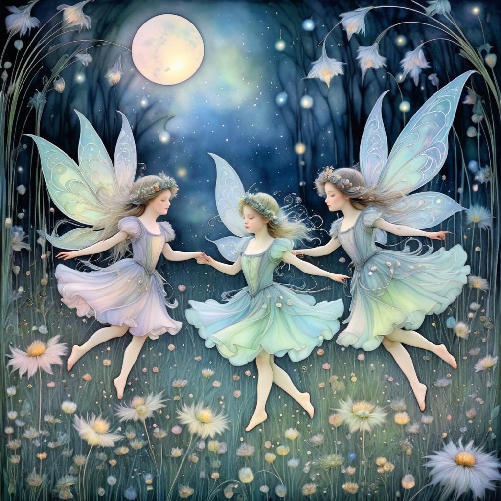 Ethereal Fairies in a Moonlit Meadow