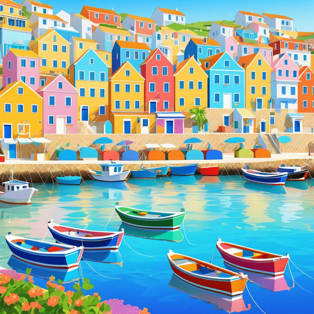 Charming Coastal Village in Vibrant Art