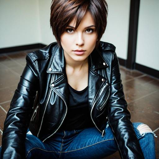 Young Woman in Leather Jacket Sitting on Floor