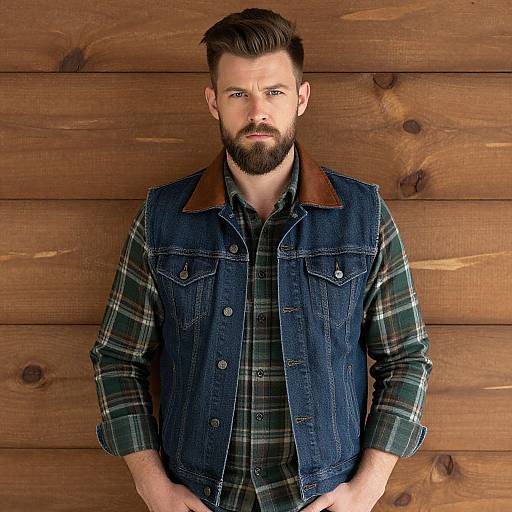 Handsome Bearded Man in Denim Vest