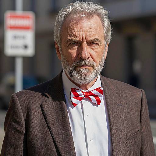 Older Man in Brown Checkered Suit and Red Bow Tie
