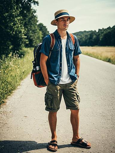 Realistic Summer Male Traveler Full-Body