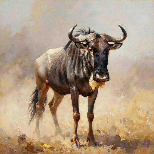 Majestic Wildebeest in Dusty Whirlwind