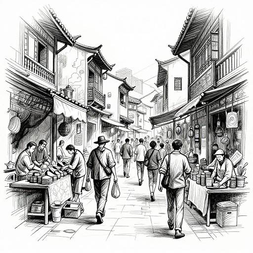 Ancient City Street Market Sketch