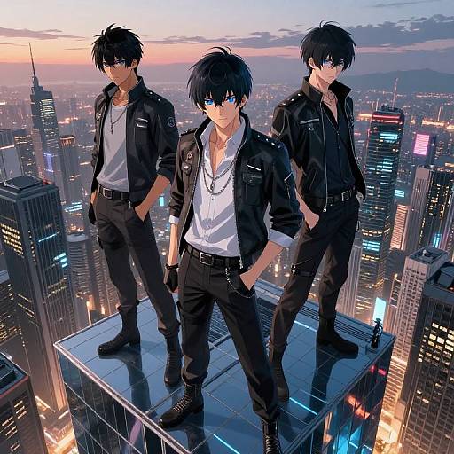 Heroic Anime Male on Cyberpunk Rooftop