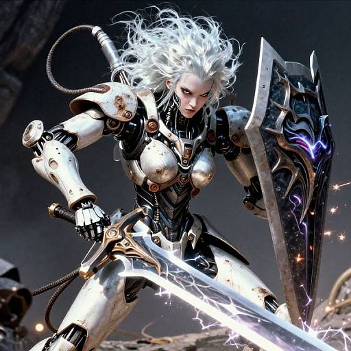 Fierce Albino Mecha-Knight Battle