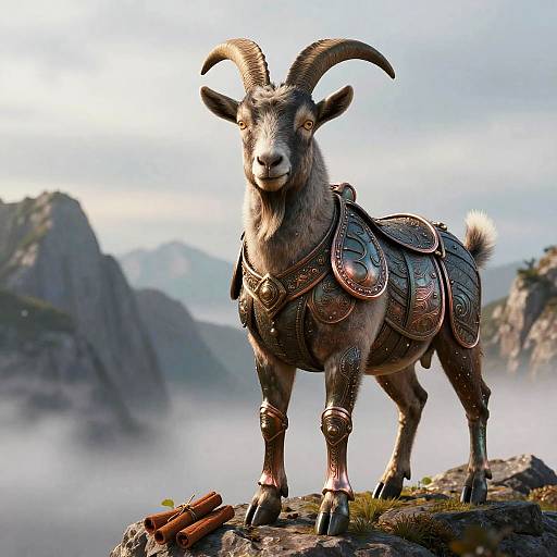 Regal Armored Goat on Misty Peak