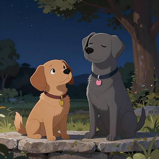 Nighttime Companionship of Two Dogs