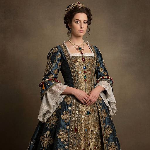 Elegant Renaissance Woman in Ornate Gown