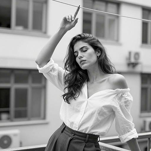 Black and White Portrait of Woman in Urban Setting