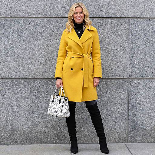Stylish Blonde in Yellow Coat Urban Fashion