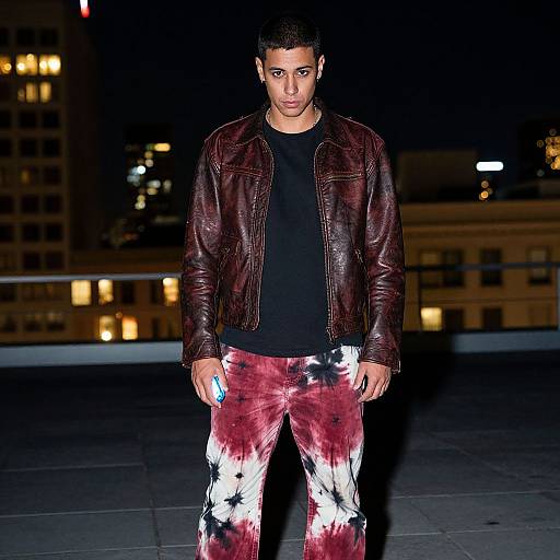 Urban Night Style with Tie-Dye Pants