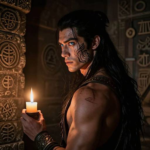 Enigmatic Ancient Warrior in Candlelight