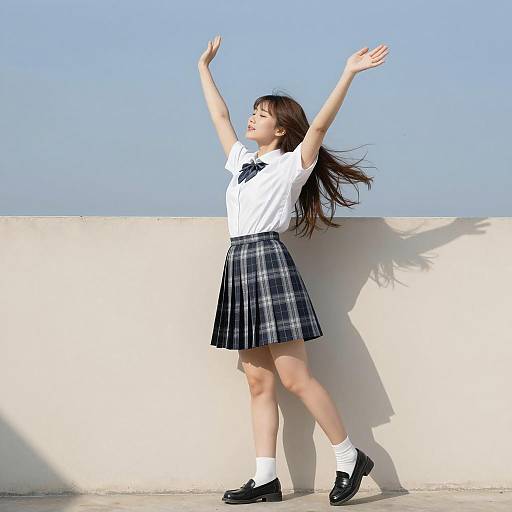 Dynamic Pose of Asian Woman Outdoors