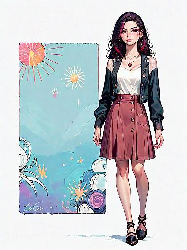 Realistic Comic Woman in Casual Outfit