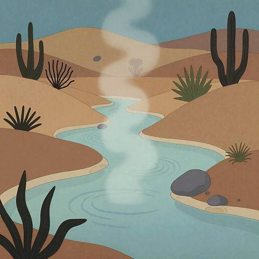 Serene Hot Spring Desert Landscape