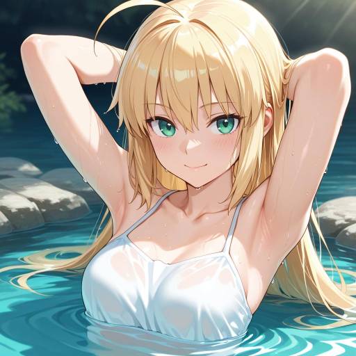 Blonde Saber in Water with a Smile