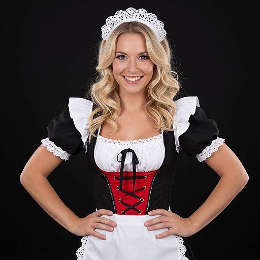 Confident Blonde in Classic French Maid Outfit